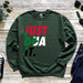 a green sweatshirt that says just pda it