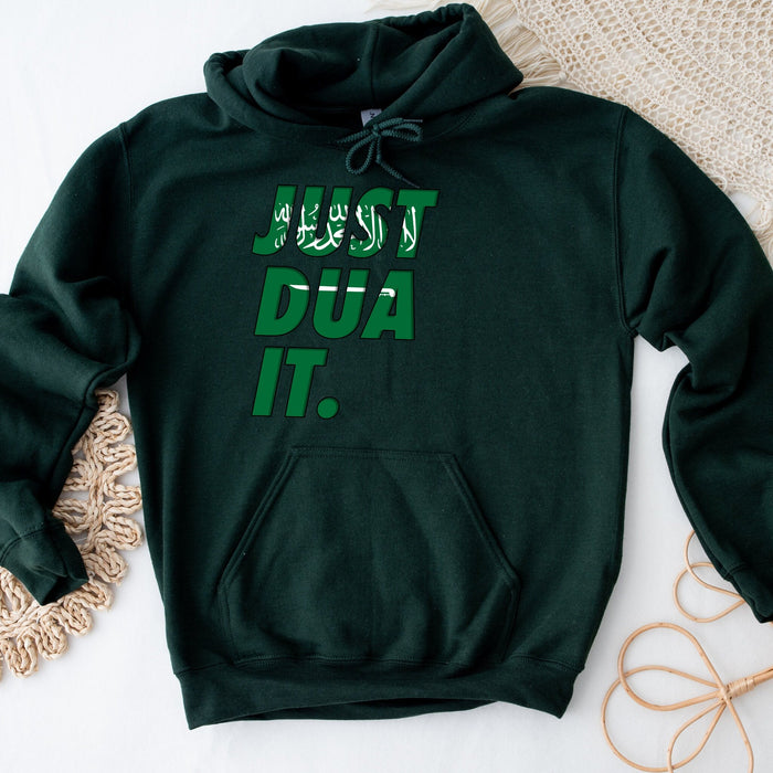 a green hoodie with the words just do it on it