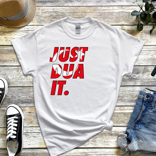 a white t - shirt with the words just do it printed on it