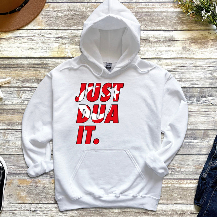 a white hoodie with the words just do it printed on it