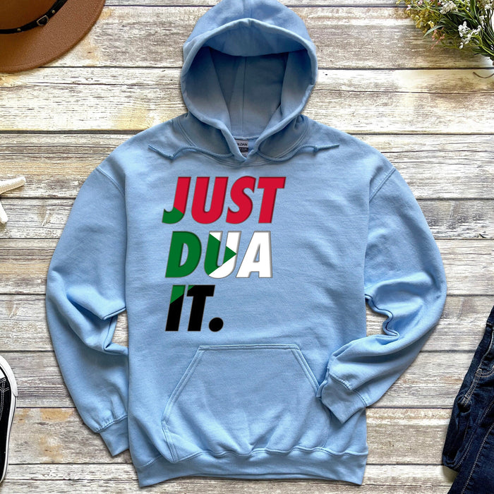 a blue hoodie with the words just dja it on it